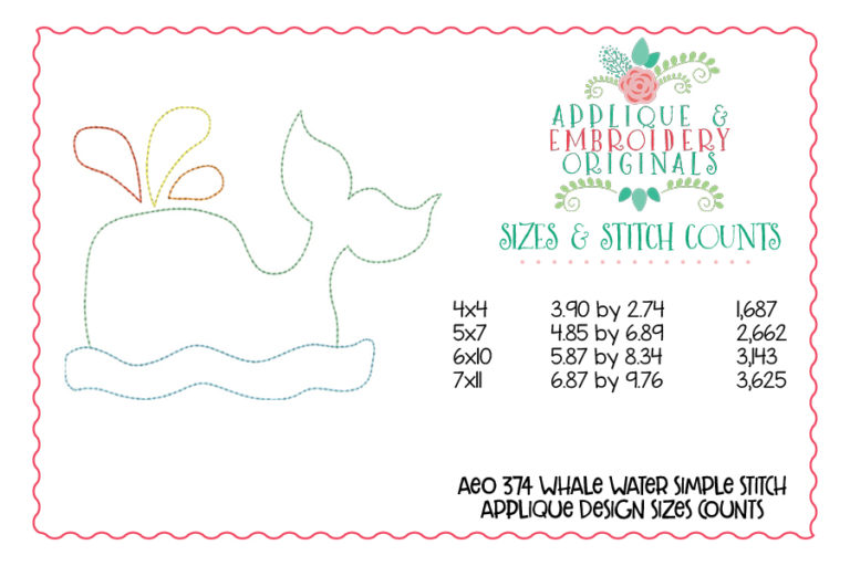 374 Whale with Water Simple Stitch Applique Design - Image 3