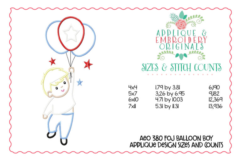 380 Fourth of July Balloon Boy Applique Design - Image 3