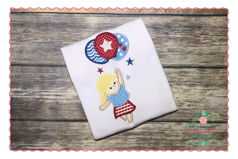 381 Fourth of July Balloon Girl Applique Design