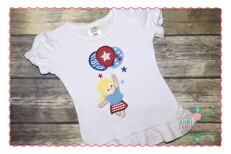381 Fourth of July Balloon Girl Applique Design - Image 2
