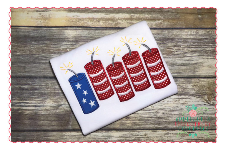 382 Firework Flag 4th of July Applique Design