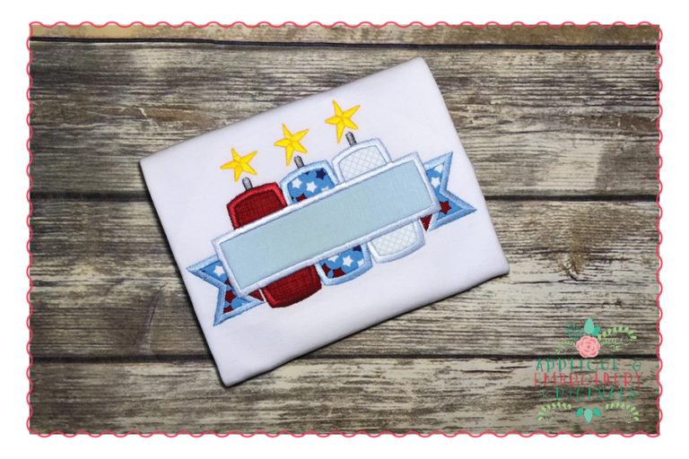 383 Fireworks Trio with Banner 4th of July Applique Design