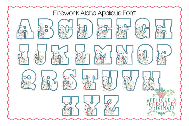 384 Firework Alpha Applique Font Applique Design - Image 3