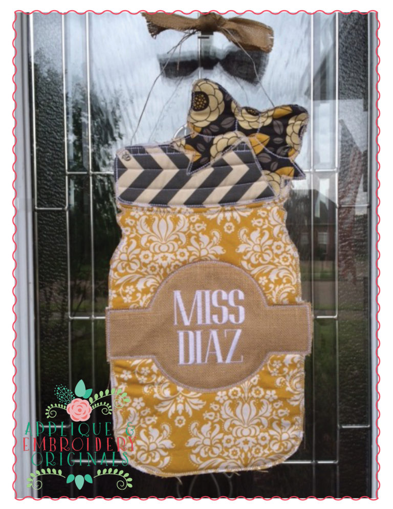 1469 Mason Jar with Bow Door Hanger In-The-Hoop Applique Design - Image 2