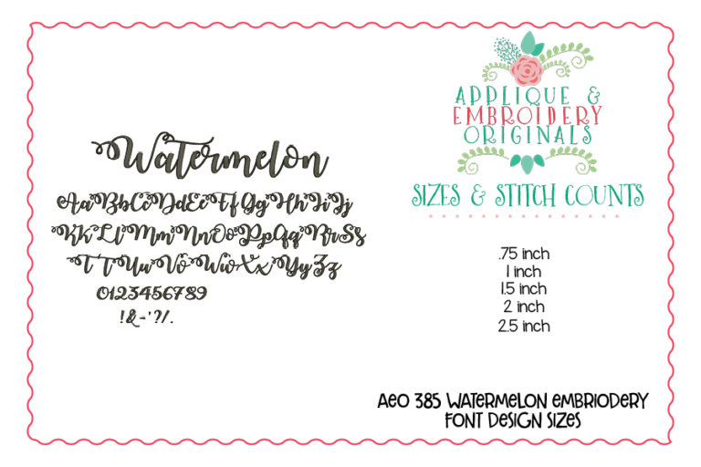 385 Watermelon Script Embroidery Font - Image 3