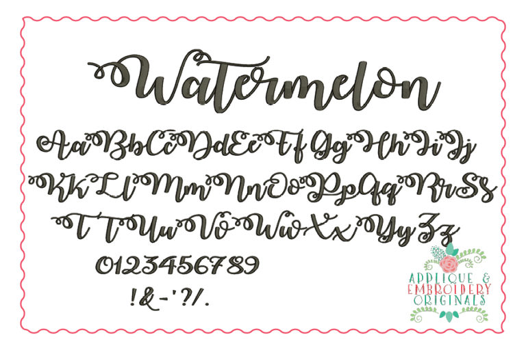 385 Watermelon Script Embroidery Font - Image 2