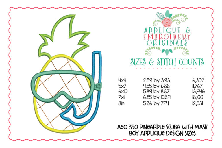 390 Pineapple Mask Scuba Snorkel Applique Design - Image 7