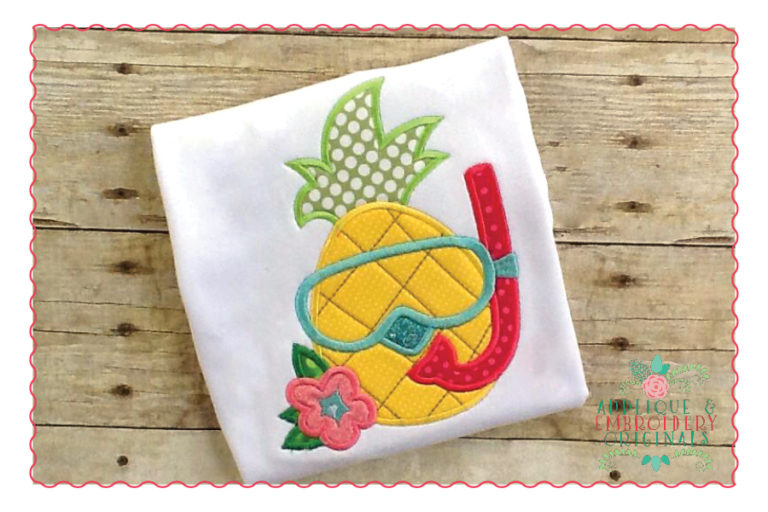 391 Pineapple Girl Scuba Mask Snorkel Applique Design