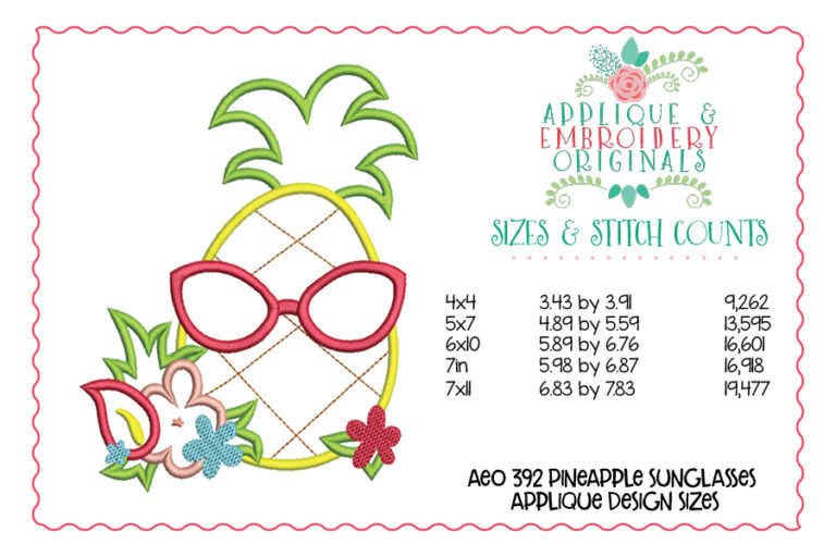 392 Pineapple Sunglasses Applique Design - Image 3