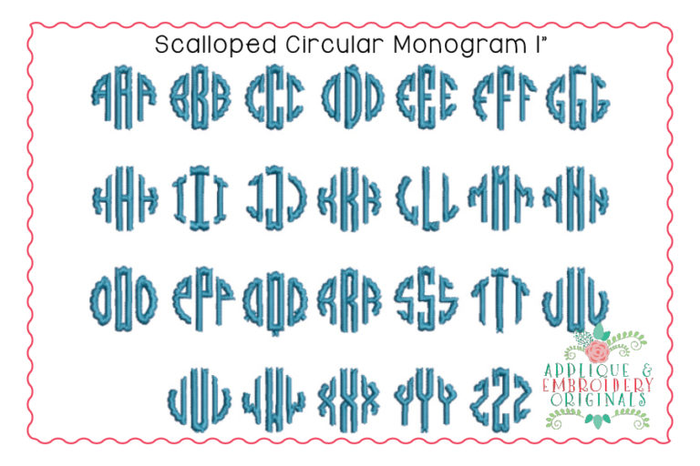 393 Scalloped Circular Mini Monogram Embroidery Font