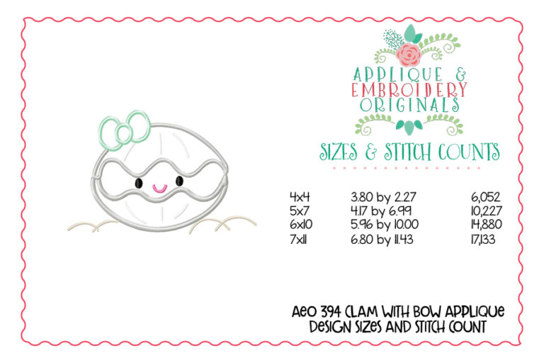 394 Clam with Bow Applique Design - Image 3