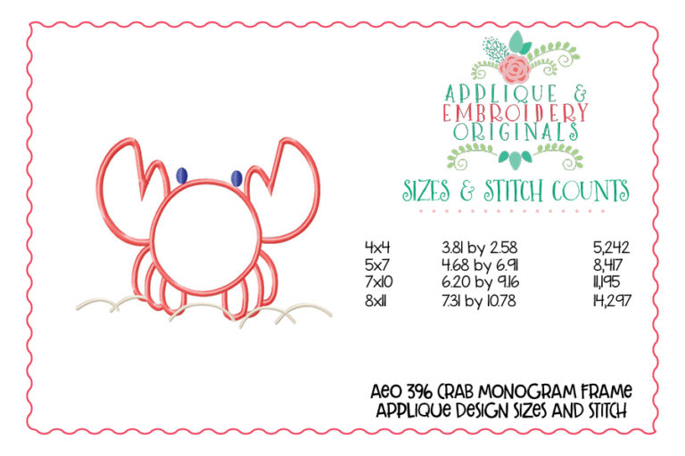 396 Crab Monogram Frame Applique Design - Image 4
