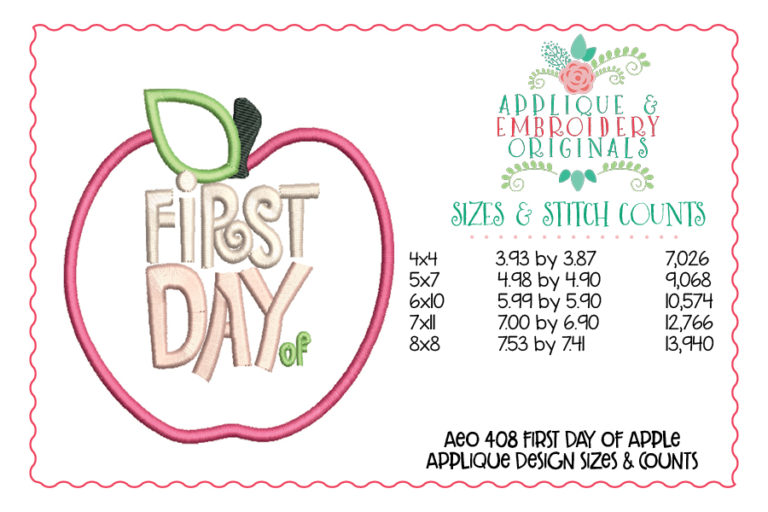408 First Day of School with Apple Add your Own Grade Applique Design - Image 5