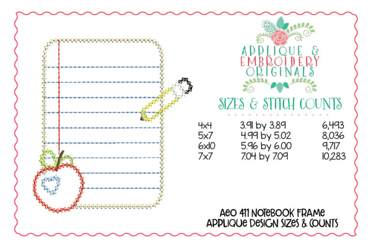 411 Notebook Frame Back to School Paper Applique Design - Image 3