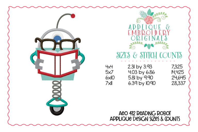 412 Reading Robot Applique Design - Image 3