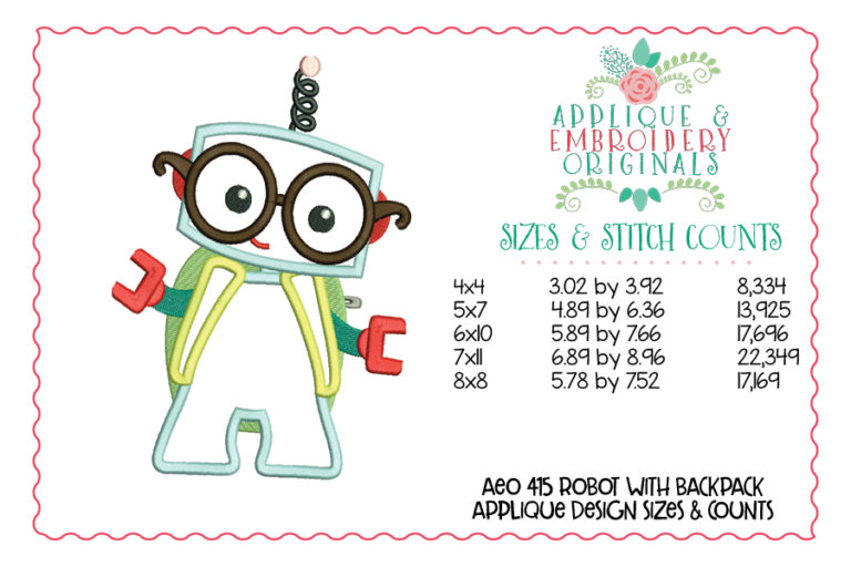 415 Robot with Backpack Applique Design - Image 3
