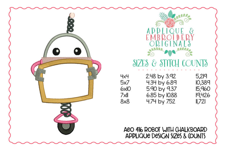 416 Robot with Chalkboard Applique Design - Image 3