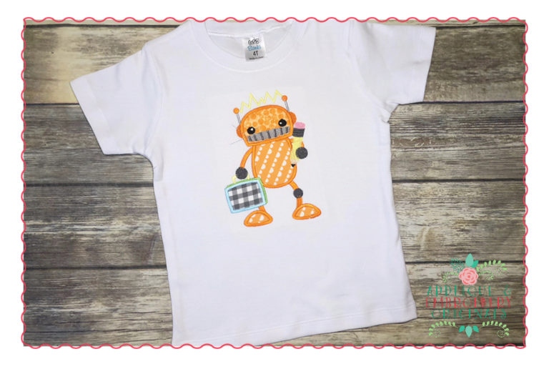 417 Robot with Pencil Lunchbox Applique Design - Image 2