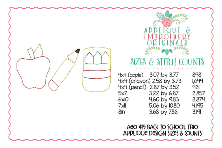419 Back to School Simple Stitch Trio Applique Design - Image 4