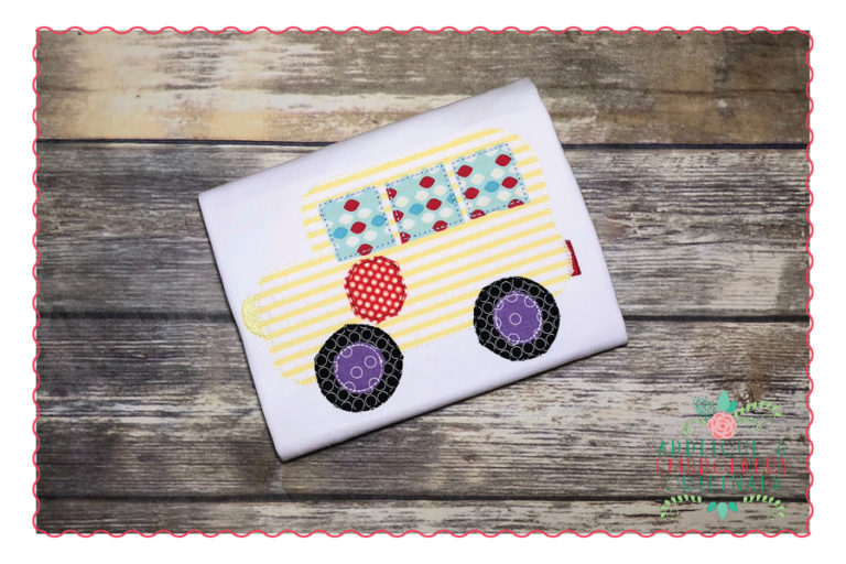 420 School Bus Simple Stitch Applique Design