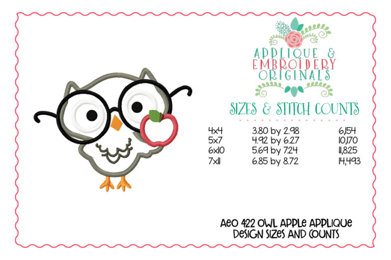 422 Owl Apple Applique Design - Image 4
