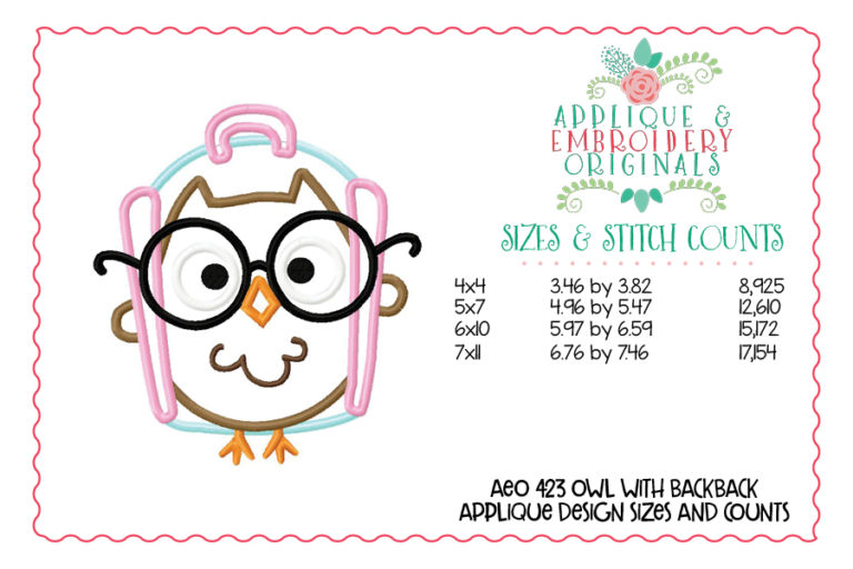 423 Owl Backpack Applique Design - Image 3