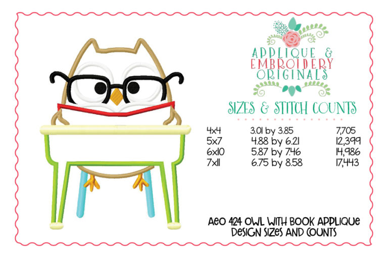 424 Owl Book Desk Applique Design - Image 4