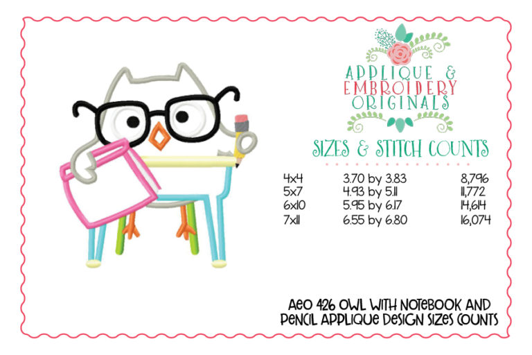 426 Owl Book and Pencil Desk Applique Design - Image 4