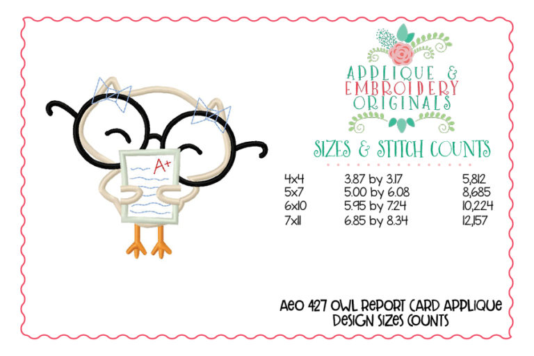 427 Owl with Report Card Applique Design - Image 4