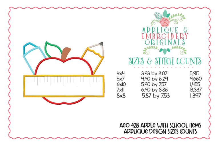 428 Apple with School Supplies Applique Design - Image 3