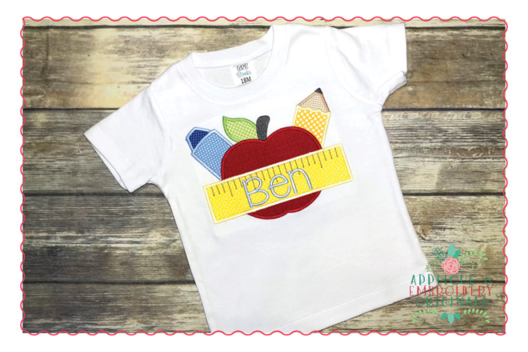 428 Apple with School Supplies Applique Design - Image 2