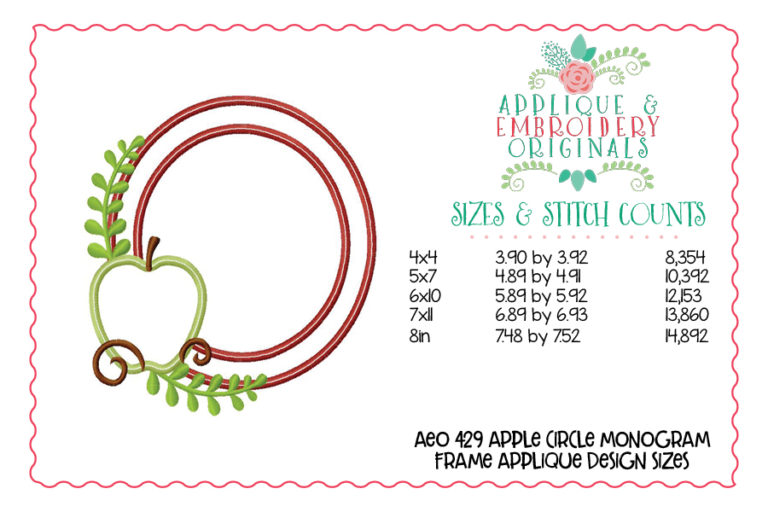 429 Apple Circle Monogram Frame Applique Design - Image 3