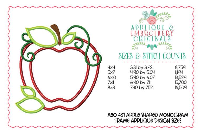 431 Apple Shaped Monogram Frame Applique Design - Image 3