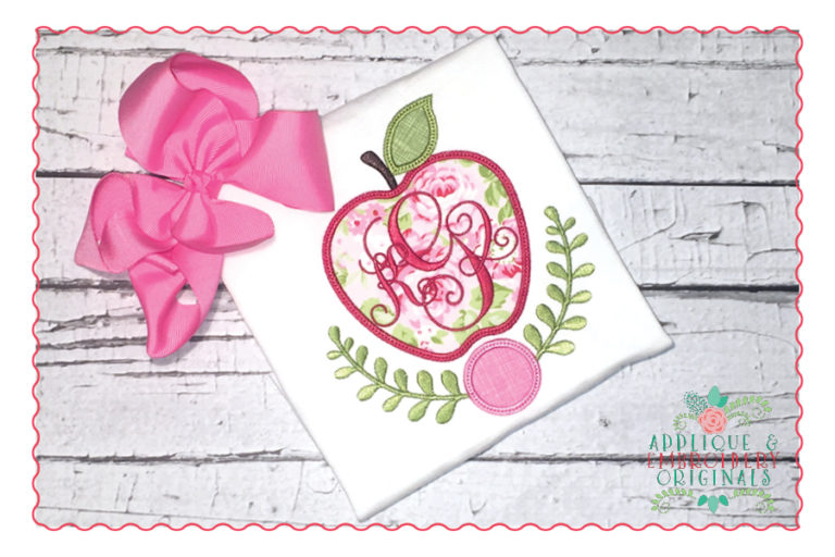 434 Preppy Apple Frame Laurels Applique Design