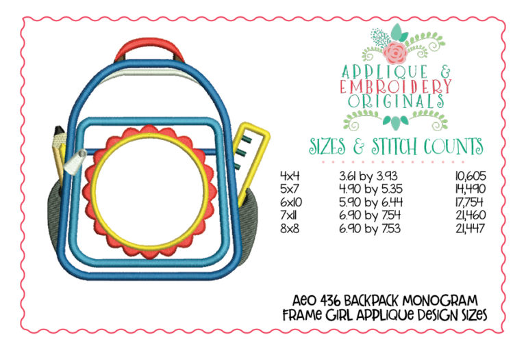 436 Backpack Monogram Frame Girl Applique Design - Image 4