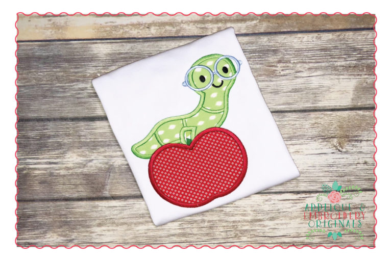 448 Apple with Bookworm Applique Design - Image 2