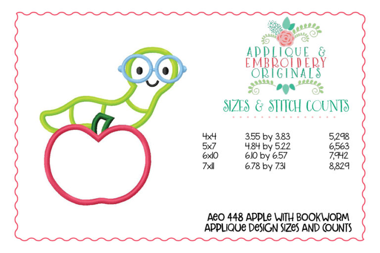 448 Apple with Bookworm Applique Design - Image 3