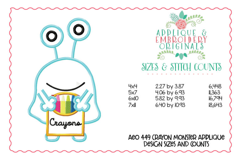 449 Crayon Monster Applique Design - Image 3
