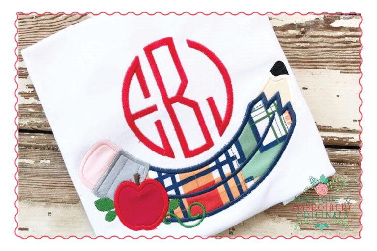 451 Curved Pencil and Apple Applique Design - Image 2