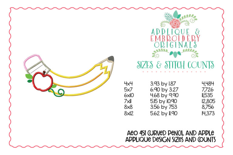 451 Curved Pencil and Apple Applique Design - Image 5