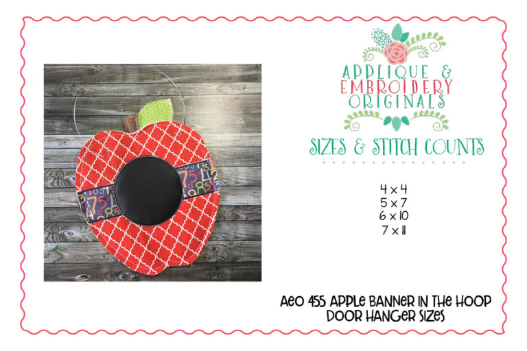 455 Back to School Apple Banner Door Hanger In-The-Hoop Applique Design - Image 3