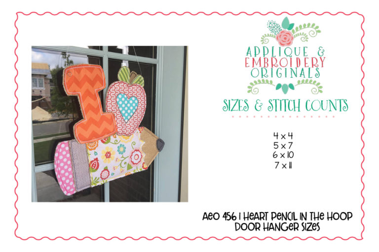 456 I Heart Pencil Door Hanger In-The-Hoop Applique Design - Image 2