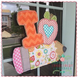 456 I Heart Pencil Door Hanger In-The-Hoop Applique Design