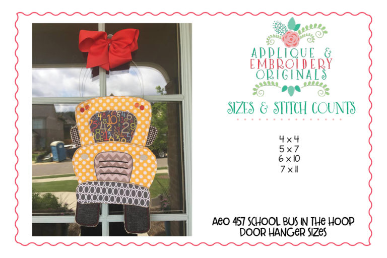 457 School Bus Back to School Door Hanger In-The-Hoop Applique Design - Image 3