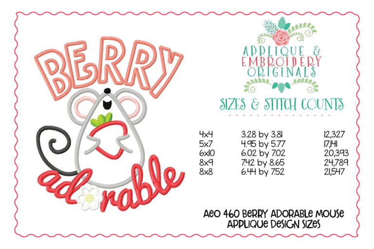 460 Strawberry Mouse Adorable Applique Design - Image 3