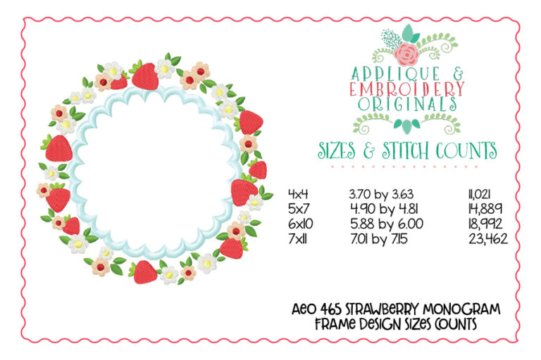 465 Strawberry Monogram Frame Applique Design - Image 2