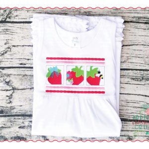 468 Strawberry Trio Faux Smocked Embroidery Design