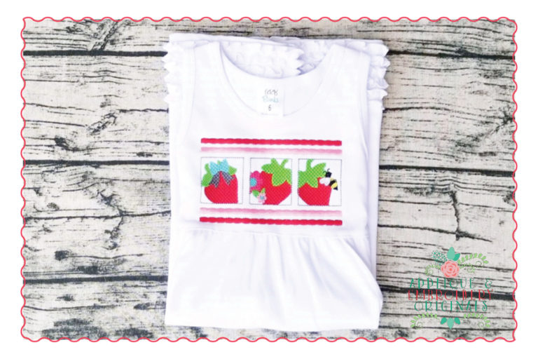 468 Strawberry Trio Faux Smocked Embroidery Design