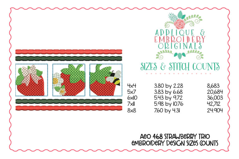 468 Strawberry Trio Faux Smocked Embroidery Design - Image 3
