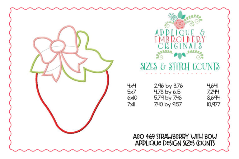 469 Strawberry with Bow Applique Design - Image 2